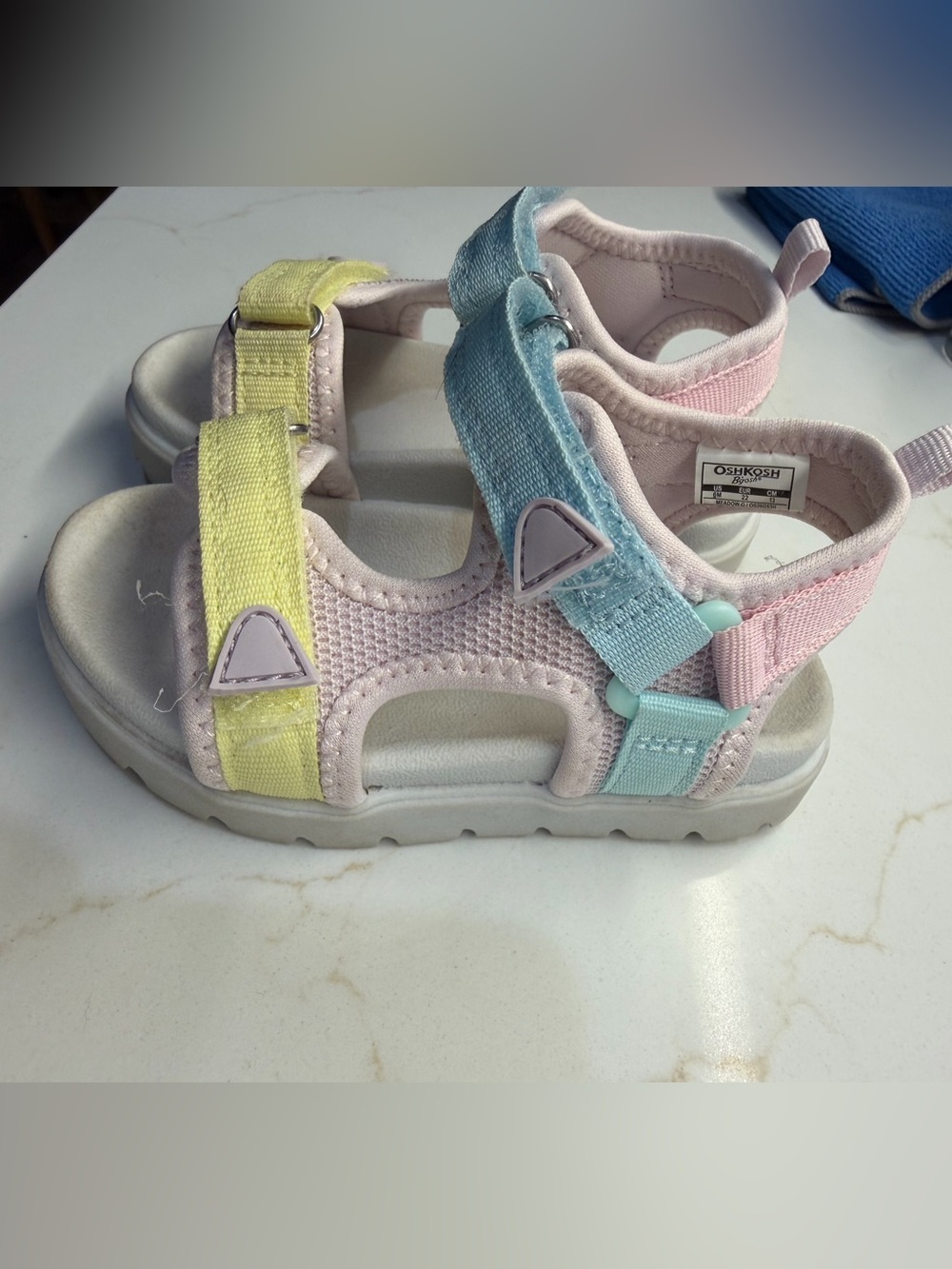 OshKosh B'gosh Pastel Multi-Color Strap Sandals (Pink, Yellow, Blue)